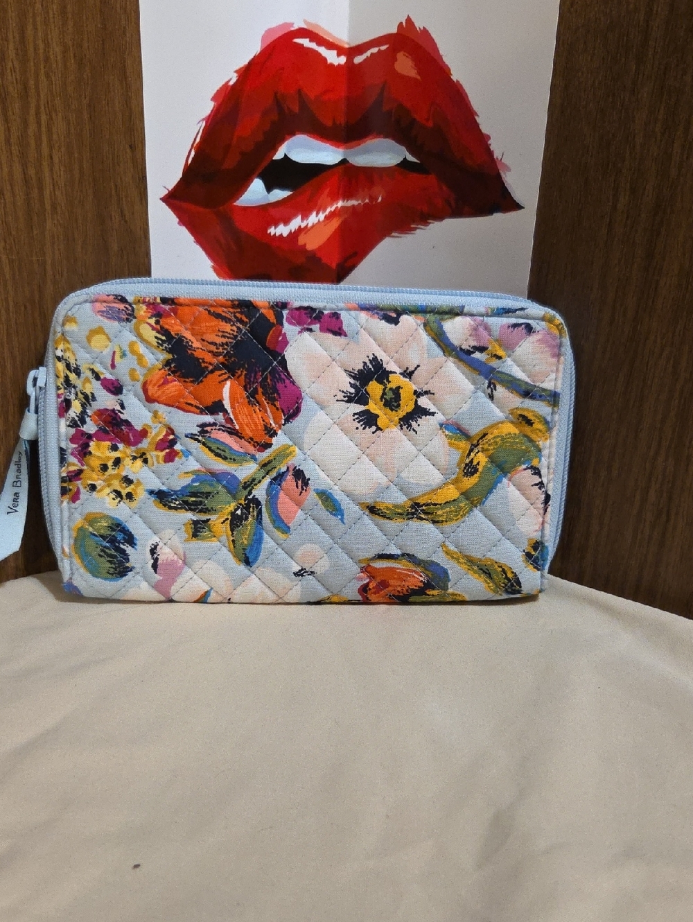 Vera Bradley Quilted Floral Zip Travel Wallet in Light Blue Trim